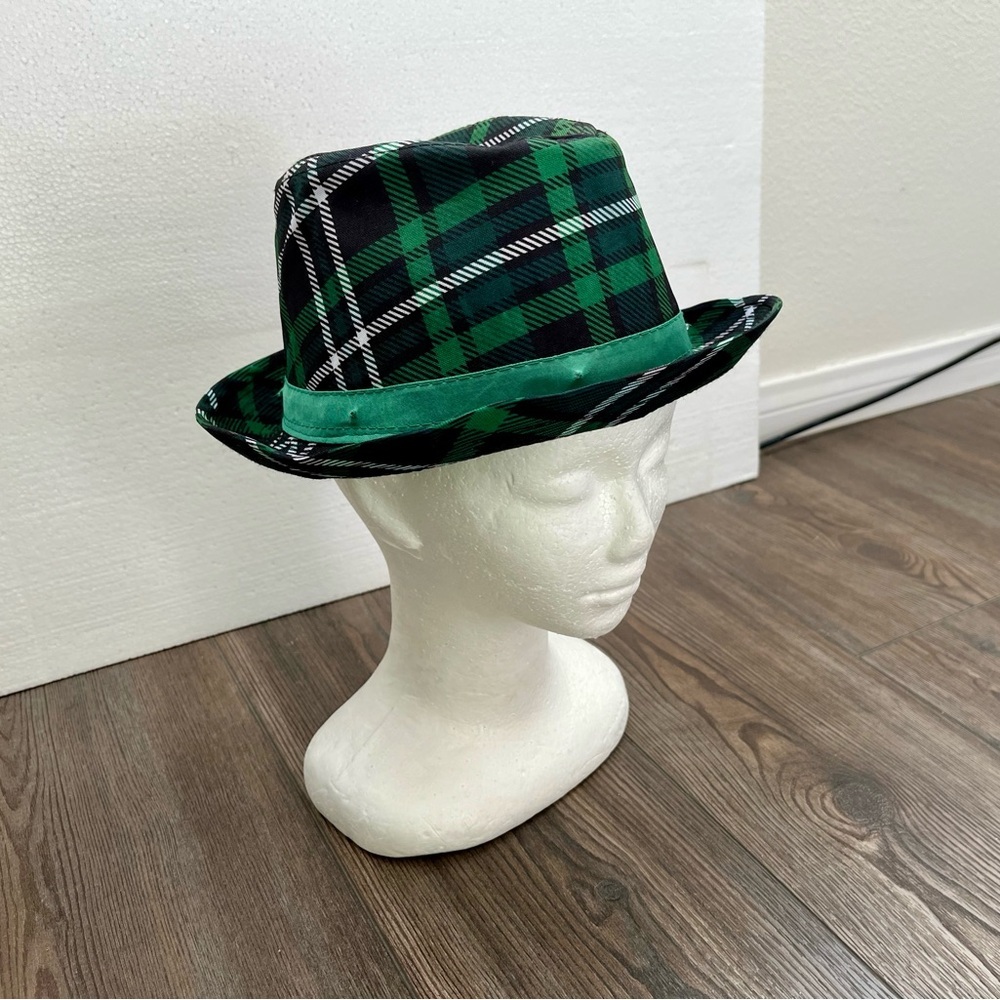 Green Plaid Fedora Hat - Picture 3 of 8